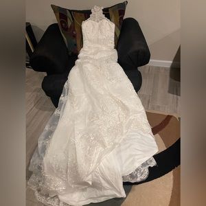 NWT Milanoo….Ivory Satin Lace High Collar Mermaid Trumpet Wedding Dress